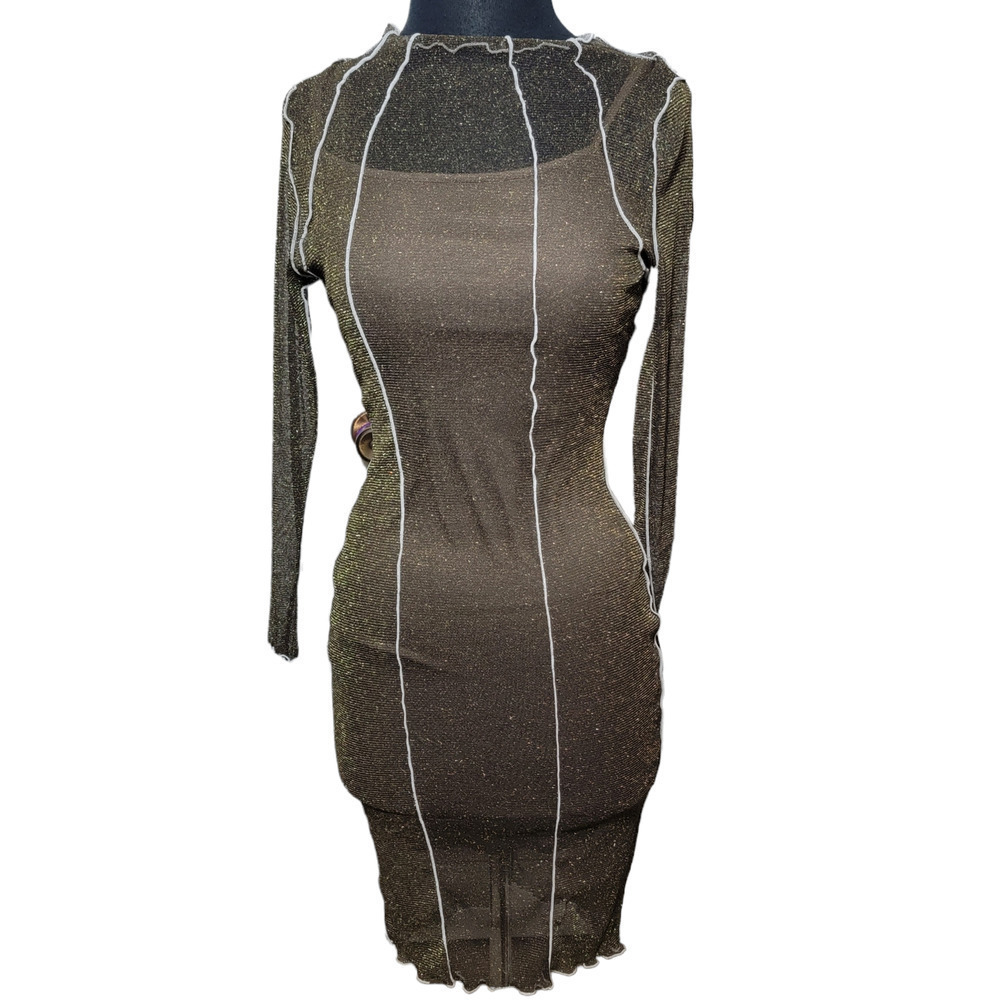 Luna chic bodycon semi sheer dress long sleeve sz S